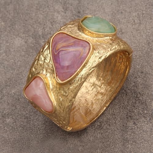 Gold Cuff Bracelet for Women Chunky Bracelet Statement Bracelet | Chunky Bangle Bracelets for Women Silver Beaded Open Bangle Stackable Stretch Bead Bracelet Boho Jewelry Gift for Wife Couple - style: Colorful Stone Bracelets