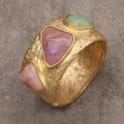 Gold Cuff Bracelet for Women Chunky Bracelet Statement Bracelet | Chunky Bangle Bracelets for Women Silver Beaded Open Bangle Stackable Stretch Bead Bracelet Boho Jewelry Gift for Wife Couple - style: Colorful Stone Bracelets