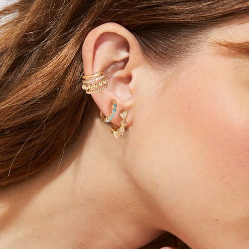 Chunky Ear Cuff Earrings for Women Single | Non Piercing, Clip On, 14K Gold Plated, Cubic Zirconia, Hypoallergenic, Jewelry Gifts - style: 4-line big beads