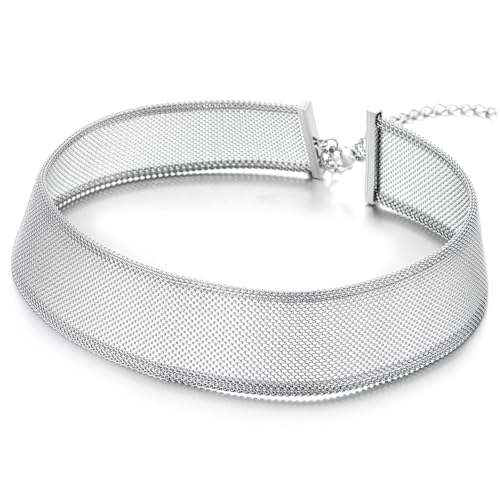 COOLSTEELANDBEYOND Mesh Choker Necklace for Women, Statement Jewelry, Fashionable Metal Collar for Parties - color: B-Color: Silver
