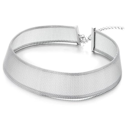 COOLSTEELANDBEYOND Mesh Choker Necklace for Women, Statement Jewelry, Fashionable Metal Collar for Parties - color: B-Color: Silver