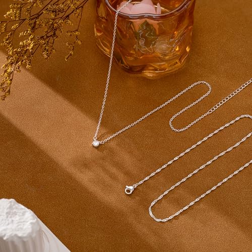 CHESKY Layered Silver Necklace for Women Trendy,Dainty Silver Plated Stackable Charm Necklace Layering Paperclip Tennis Rope Chain CZ Pendant Jewelry Set Gifts - style: CZ-wave