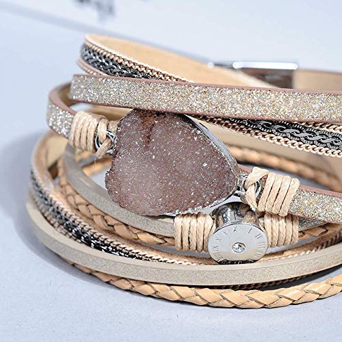 Artilady Leather Wrap Bracelet for Women, Pearl Beaded Bangle Stack Jewelry | Easy on-off, Elegant Handmade Multi-Layered, Daily Casual Date Beach Vacation, Gift for Ladies, Mother, Sister & Friend - style: Brown with druzy