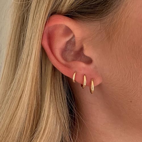 Small Hoop Earrings for Women Men Girls 14k Real Gold Plated Thin Gold Huggie Hoops Set for Cartilage Helix Hypoallergenic Surgical Stainless Steel 6/8/10/12mm - color: Gold, style: Regular-2.0mm