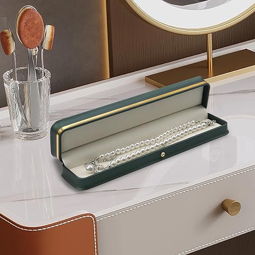MY MIRONEY PU Leather Necklace Box Rectangle Blackish Green | Bracelet Case Box Velvet Interior Jewelry Box Organizer Gift Box Display Case Chain Holder (9.45" x 2.17" x 1.38") - style: Necklace Box(Type A); Blackish Green