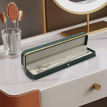 MY MIRONEY PU Leather Necklace Box Rectangle Blackish Green | Bracelet Case Box Velvet Interior Jewelry Box Organizer Gift Box Display Case Chain Holder (9.45" x 2.17" x 1.38") - style: Necklace Box(Type A); Blackish Green