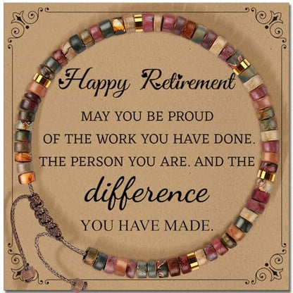 Inspirational Bracelet Gifts for Women, Natural Stone Beaded Bracelets | Thinking of You Get Well Soon Encouragement Healing Bracelets Christmas Day Birthday Gifts for Women Friends Sister - color: A-S JASPER STONE-RETIREMENT