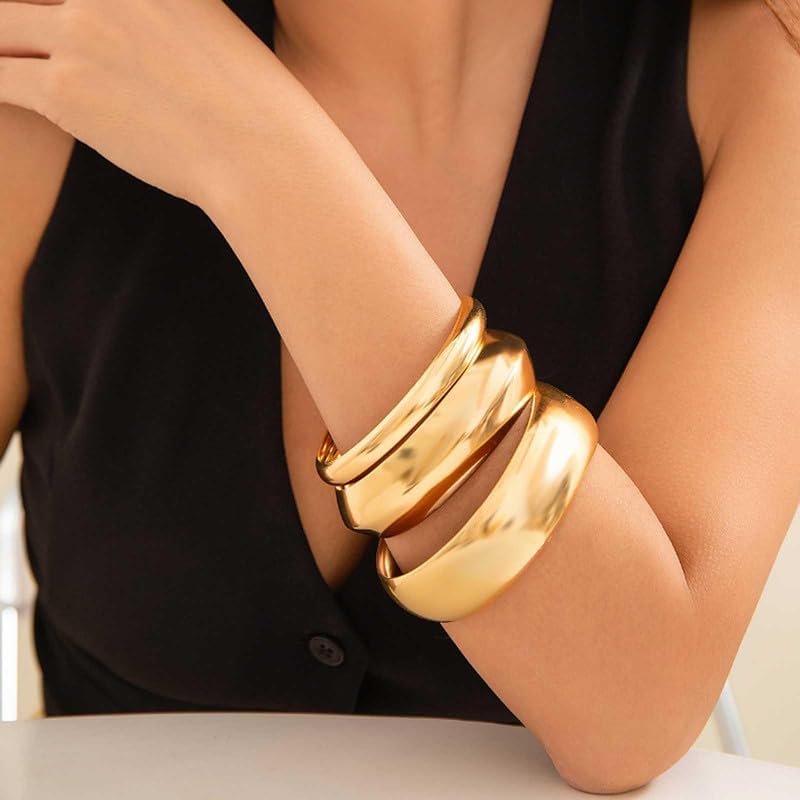 Chunky Gold Cuff Bracelet Chunky Bangles for Women Non Tarnish Modern Gold Jewelry Gifts trendy fashion fall fashion jewelry womens fashion - color: C