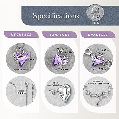 Leafael Necklace Gift Set for Women, Infinity Love Birthstone Heart Pendant with Matching Earrings and Bracelet, for Mom and Wife, Silver Plated - color: 06-Set-June-Light Purple