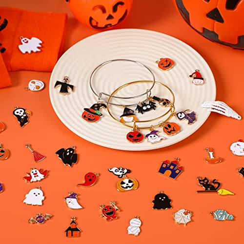 SANNIX 110Pcs Halloween Charms Gold Enamel Jewelry Making Charms | for Halloween Bracelet Necklace Making and Decoration Accessories - style: Halloween Charms