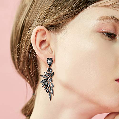 Women's Wedding Bridal Earrings Prom Dangle Earring | Shiny Crystal Teardrop Multi Marquise Cluster for Bride Bridesmaid Bling Jewelry Costume Party Accessories - color: 08-Grey Black-Tone
