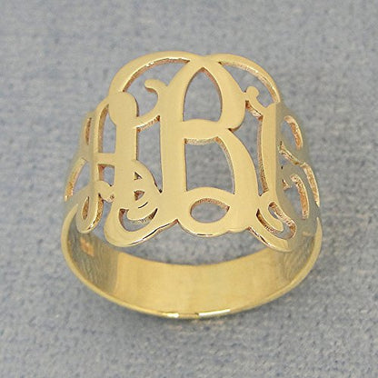 3 Initials Monogram Ring Solid 10k Yellow Gold Personalized Monogrammed Custom-Made Fine Jewelry