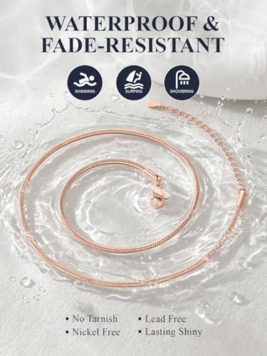 U7 Snake Necklace for Women 14K Gold Plated/Silver/Rose Gold/Black Chain Necklace Hypoallergenic, Stainless Steel Tiny Snake Chain Necklace 1/1.2/1.5/2MM, 14-30" Adjustable Minimalist Gift - color: n.Rose Gold-2mm