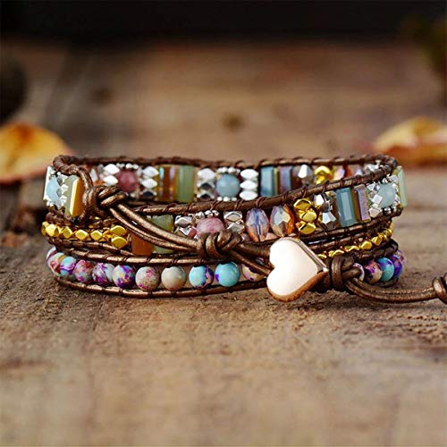 Handmade Boho Wrap Bracelets Natural Turquoise Crystal Stone Variety Beaded Strand Bracelet - color: Red Agate