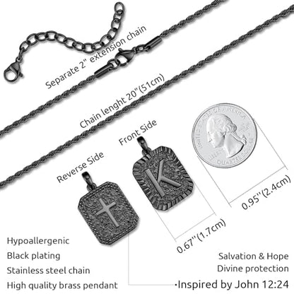 ASUWISH Gold Initial Necklaces for Men and Women, 18K Gold Plated Letter A-Z Cross Pendant with Adjustable Rope Chain, Letter Necklace for Women and Men - color: H, style: Black