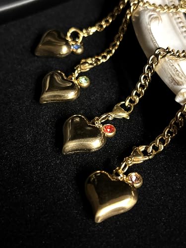 Heart Layer Pendant Necklace for Women, Adjustable Slip Chain with Colorful Gemstone & Heart Clasp - color: Gold-Red