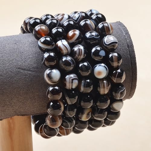 MASSIVE BEADS Handmade Yoga Stretch Elastic Bracelet Natural Stone Crystal Healing Power Energy Gifts for Unisex Adult 4mm 6mm 8mm 10mm - color: Evil Eye Agate(Against Evil), size: 10mm