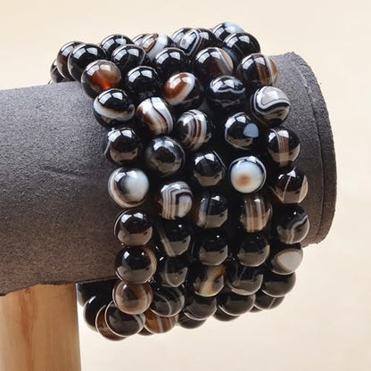 MASSIVE BEADS Handmade Yoga Stretch Elastic Bracelet Natural Stone Crystal Healing Power Energy Gifts for Unisex Adult 4mm 6mm 8mm 10mm - color: Evil Eye Agate(Against Evil), size: 10mm