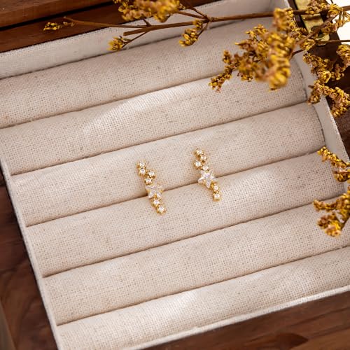 Star 14K Gold Plated Ear Cuff Earrings for Women Non Piercing, Dainty Silver Plated Clip on Cartilage Ear Cuff Non Pierced Trendy CZ Northstar Starburst Sparkling Climber Clawer Earring Jewelry - style: Northstar Stud-Gold