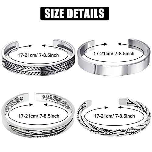 RIOSO 4Pcs Men's Cuff Bracelets Cuff Bracelet Leaves Pattern Twisted Open Cuff Bracelet
