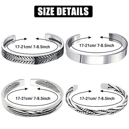 RIOSO 4Pcs Men's Cuff Bracelets Cuff Bracelet Leaves Pattern Twisted Open Cuff Bracelet