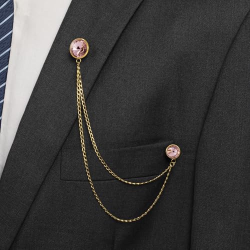 HAWSON Birthstone Brooch Pin for Men with Hanging Chain & Crystal, Mens Gold Tone Lapel Pin for Wedding/Birthday/Party Dress Suits Accessories - color: October Pink