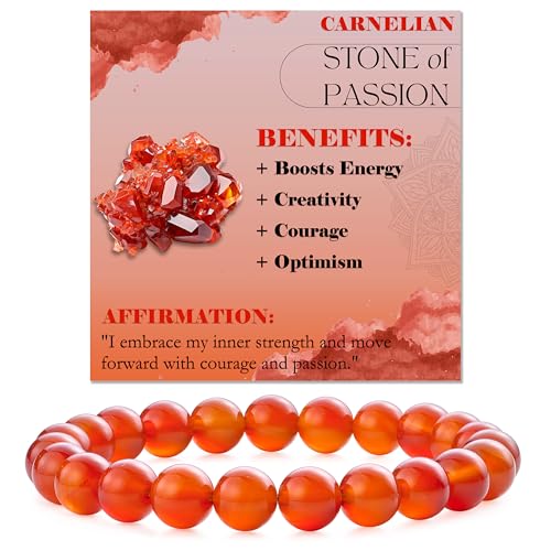 Bivei 8mm Beaded Bracelets for Women Handmade Semi Precious Natural Stone Stretch Elastic Jewelry Yoga Protection Gifts - color: Carnelian - Passion, size: Large 8-8.27 inch