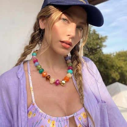 Chunky Beaded Necklace for Women Trendy Multicolor Resin Beads Choker Necklaces Boho Summer Statement Necklace Chunky Heart Jewelry - color: Irregular bead necklace-colorful