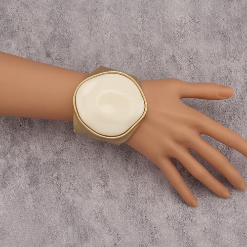 Gold Cuff Bracelet for Women Chunky Bracelet Statement Bracelet | Chunky Bangle Bracelets for Women Silver Beaded Open Bangle Stackable Stretch Bead Bracelet Boho Jewelry Gift for Wife Couple - style: Gold Thick Bangles
