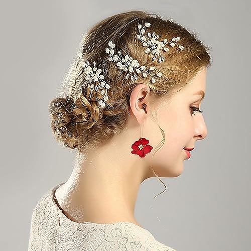 Bohemian Daisy Flower Matte Floral Long Petal Drop Dangle Earrings Layered Tiered for Women Chic Boho Wedding Jewelry - color: Big Red