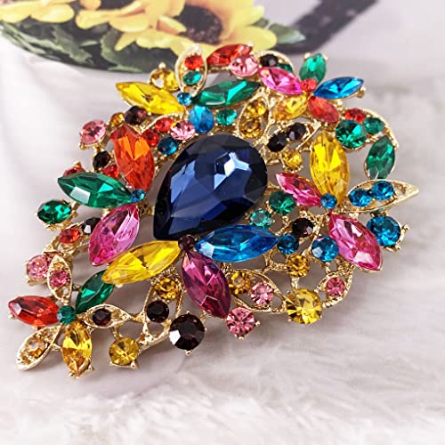 SELOVO Leaf Bouquet Scarf Big Brooch Pin Broach Crystal Jewelry - color: Multicolor