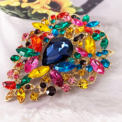 SELOVO Leaf Bouquet Scarf Big Brooch Pin Broach Crystal Jewelry - color: Multicolor