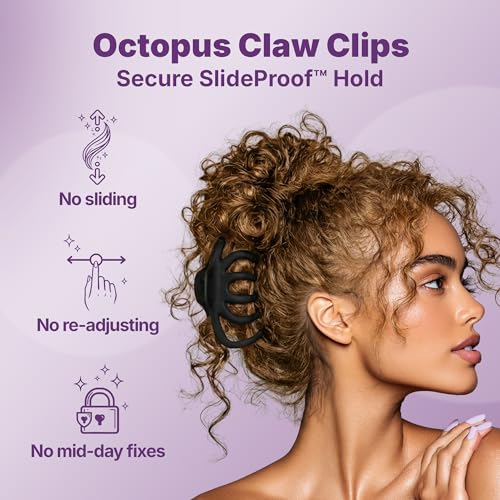 Goody SlideProof Large Hair Clips, Stylish, Secure Grip Octopus Claw Clips for Thick Hair, Styling Accessories for All Occasions & Longer Lengths, Gifts for Women & Girls, Black & Tortoiseshell, 2 Ct - style: Octopus