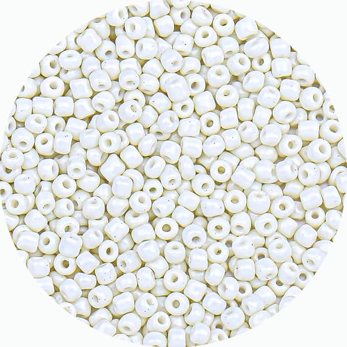 Legefo 4mm Glass Seed Beads Bulk, Beige 6/0 Small Mini Pony Seed Beads, Tiny Round Craft Bead for Bracelet Necklace Wrist Jewelry Making Beading Weaving DIY Crafts Supplies, 1000pcs - color: Beige