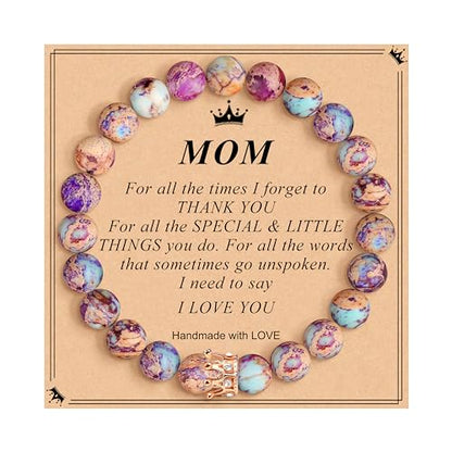 JoycuFF Woman Birthday Gifts Idea Friendship Gifts For Women Best Friends Besties Aunt Female Mom Daughter Granddaughter Gf Anniversary Christmas Graduation Healing Stone Crown Gifts For Her - style: 1.Mom Gift-Colorful Imperial Jasper
