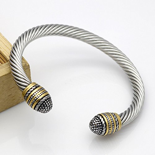 JAJAFOOK Unisex Stainless Steel Twisted Cable Wire Cuff Bangle Bracelet, High Polished