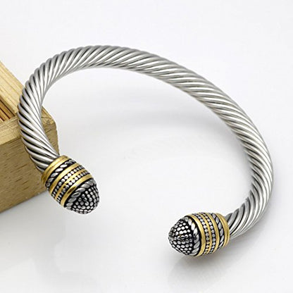 JAJAFOOK Unisex Stainless Steel Twisted Cable Wire Cuff Bangle Bracelet, High Polished