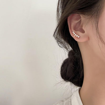Ear Cuffs Earrings for Women Non Piercing Cartilage Cuff Wrap Clip on Earrings Trendy Pearl Rhinestone Tassel Chain Earrings Jewelry for Women - color: Rose Gold Pearl Ear Cuff