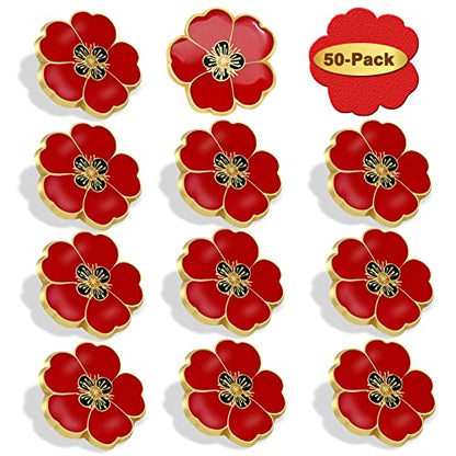 2/20/50/100Pcs Memorial Day Veterans day Flower Enamel Lapel Pin 1“, Souvenir For Men Women Clothes Bags Hats - color: 50-Pack