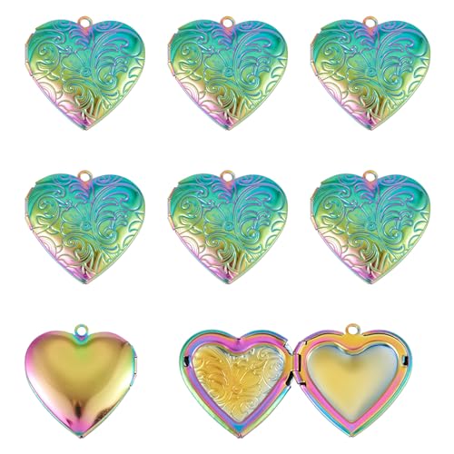 Beadthoven 10pcs Locket Pendants Photo Frame Charms for Necklaces DIY Jewelry Making Personalized Accessories Decoration Supplies - color: Heart-Rainbow Color