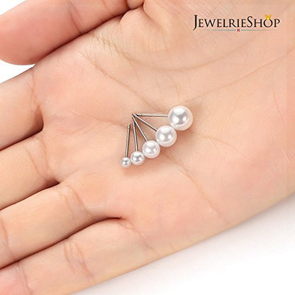 Jewelrieshop Faux Pearl Stud Earrings 5 Pairs, Stainless Steel Hypoallergenic Starter Set for Women - color: White