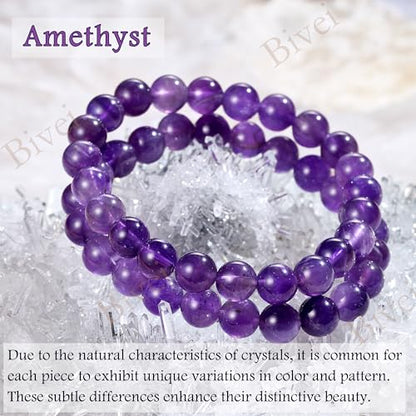 Bivei 8mm Beaded Bracelets for Women Handmade Semi Precious Natural Stone Stretch Elastic Jewelry Yoga Protection Gifts - color: Amethyst - Tranquility, size: Medium 6.8-7.3 inch