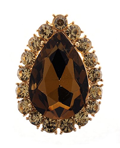 NYFASHION101 Radiant Teardrop Stone Adjustable Cocktail Statement Ring - color: Brown/Gold-Tone