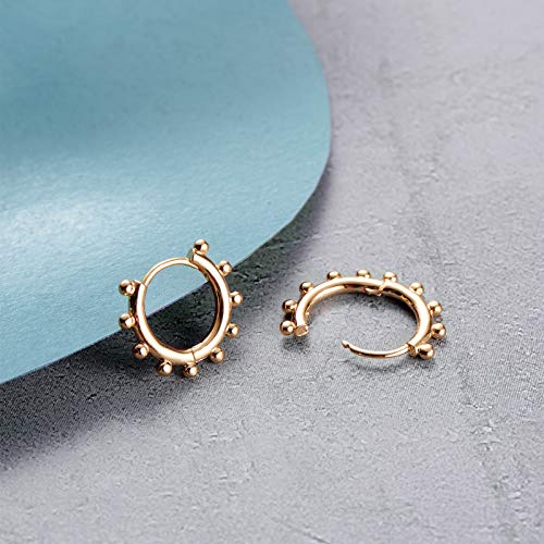Huggie Hoop Earrings 14K Gold Plated Cubic Zirconia Dainty Simple Cute Beads Elegant CZ Circle Small Hoop Earring for Women Minimalist Handmade Hypoallergenic Jewelry - color: Beaded B
