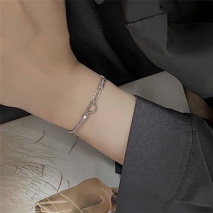kelistom 925 Sterling Silver Bracelets for Women Teens, Love Heart Charm Chain Bracelet Bangle Fashion Jewelry Gifts - color: heart-1 silver