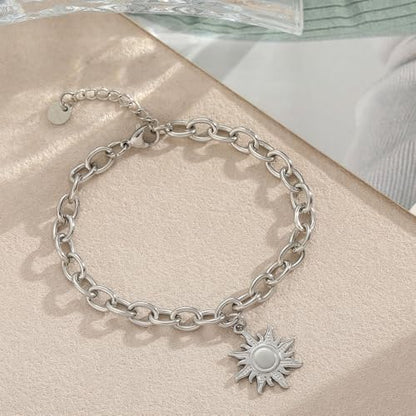10 PCS Bracelets for Women Stainless Steel Chain Link Bracelet Set | 6.7 Inches with Extender, Jewelry Gifts for DIY, Chains Bulk, Oval, Curb, Figaro Chains, 18K Gold Plated, Silver, Chunky - color: Rolo Silver