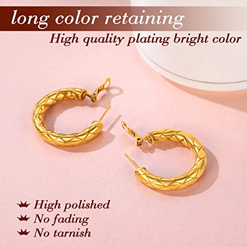FindChic Chunky Hoop Earrings for Women, Silver/Black/14K Gold Plated Crossover Patterned Hollow Tube Rounded Loop Earrings, 30mm/40mm/60mm/80mm Hoops with Custom Name Options and Gift Box - color: c.Gold, size: 30MM