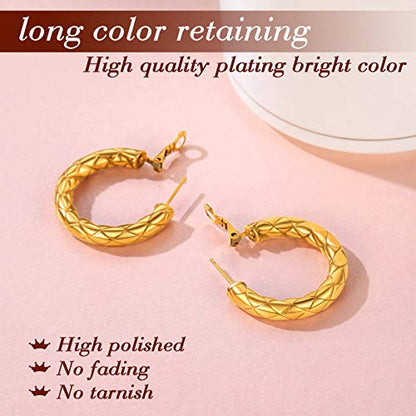 FindChic Chunky Hoop Earrings for Women, Silver/Black/14K Gold Plated Crossover Patterned Hollow Tube Rounded Loop Earrings, 30mm/40mm/60mm/80mm Hoops with Custom Name Options and Gift Box - color: c.Gold, size: 30MM
