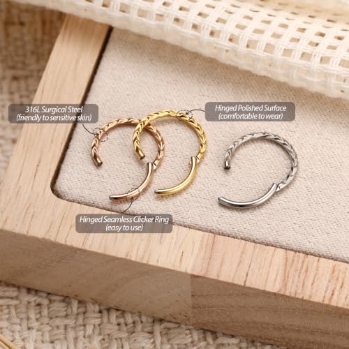 PEAKLINK 16G Arrow Nose Hoop Ring Conch Helix Cartilage Earring Hinged Segment Seamless Clicker Ring Surgical Steel Septum Jewelry Rook Daith Lip Tragus Piercing Jewelry for Women Men - color: Front Arrow,Silver