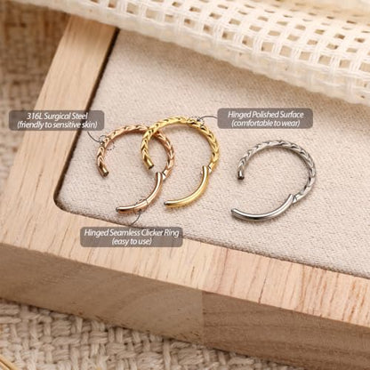 PEAKLINK 16G Arrow Nose Hoop Ring Conch Helix Cartilage Earring Hinged Segment Seamless Clicker Ring Surgical Steel Septum Jewelry Rook Daith Lip Tragus Piercing Jewelry for Women Men - color: Front Arrow,Silver